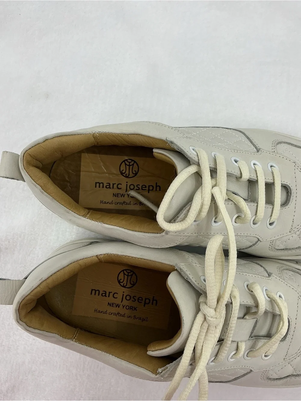 Quilt-Panel Men's Lace-Up Sneakers in Cream B08